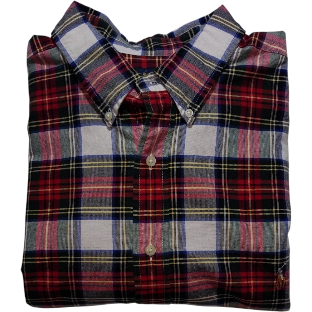 Polo Ralph Lauren Shirt Mens 2XLT Flesh Pony Red White Plaid Button Down EUC